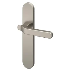 Ensemble poignée sur plaque rond Prat effet nickel satin gris L.129mm x l.42mm entraxe 165-195mm-GoodHome Outlet