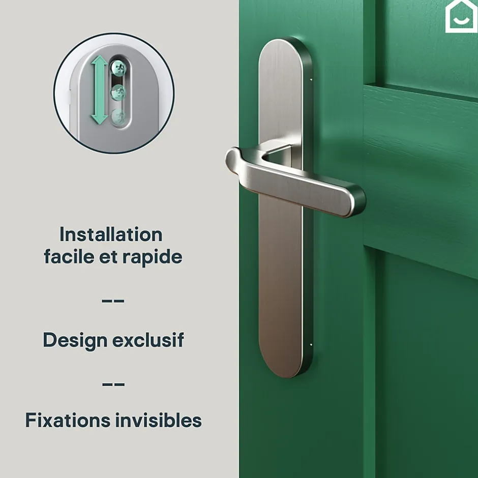 Ensemble poignée sur plaque rond Prat effet nickel satin gris L.129mm x l.42mm entraxe 165-195mm-GoodHome Outlet