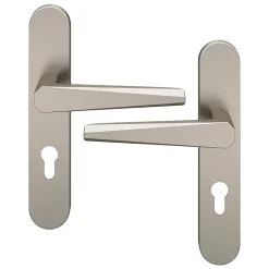 GoodHome Ensemble poignée sur plaque rondcylindre Keri effet nickel satin gris L.140mm x l.42mm entraxe 165-195mm