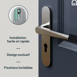 GoodHome Ensemble poignée sur plaque rondcylindre Keri effet nickel satin gris L.140mm x l.42mm entraxe 165-195mm