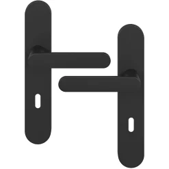 Ensemble poignée sur plaque rond serrure Minzh effet nickel mat noir L.120mm x l.42mm entraxe 165-195mm-GoodHome Clearance