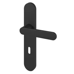 Ensemble poignée sur plaque rond serrure Minzh effet nickel mat noir L.120mm x l.42mm entraxe 165-195mm-GoodHome Clearance