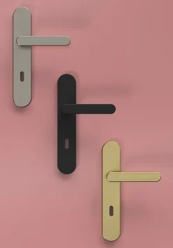 Ensemble poignée sur plaque rond serrure Minzh effet nickel mat noir L.120mm x l.42mm entraxe 165-195mm-GoodHome Clearance