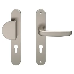 Ensemble poignée sur plaque rond Govlin effet nickel satin gris l.x l.40mm entraxe 195mm-GoodHome