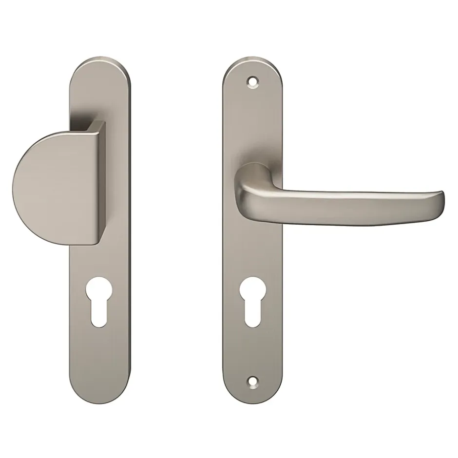 Ensemble poignée sur plaque rond Govlin effet nickel satin gris l.x l.40mm entraxe 195mm-GoodHome