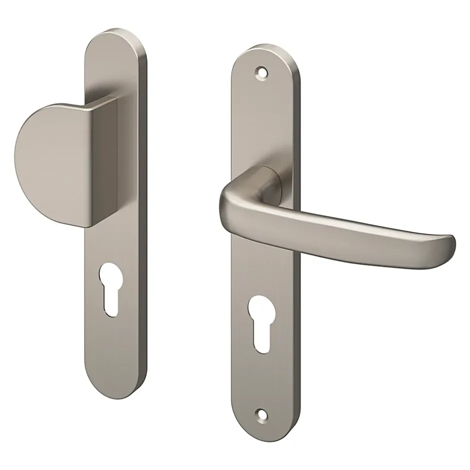 Ensemble poignée sur plaque rond Govlin effet nickel satin gris l.x l.40mm entraxe 195mm-GoodHome