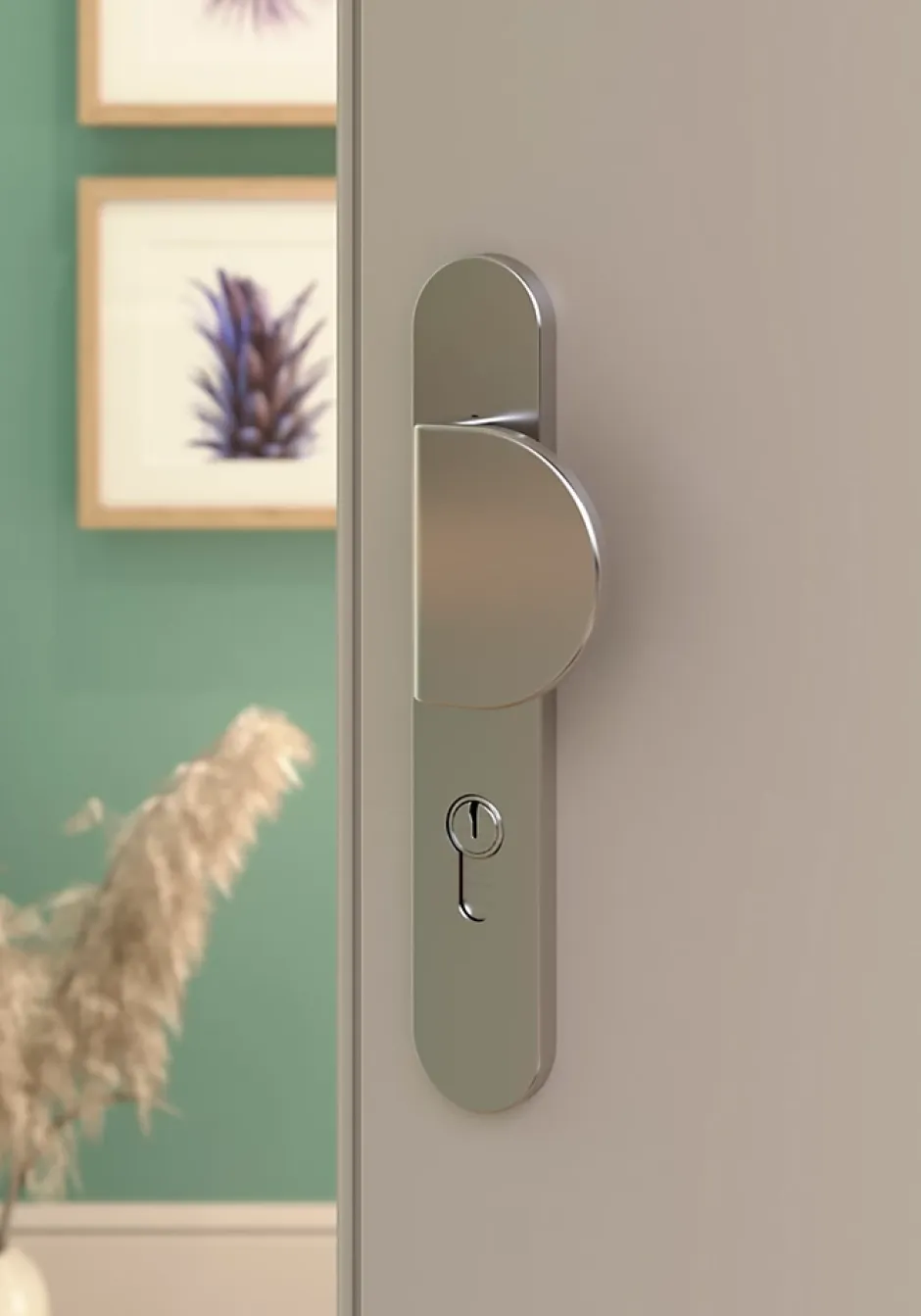 Ensemble poignée sur plaque rond Govlin effet nickel satin gris l.x l.40mm entraxe 195mm-GoodHome