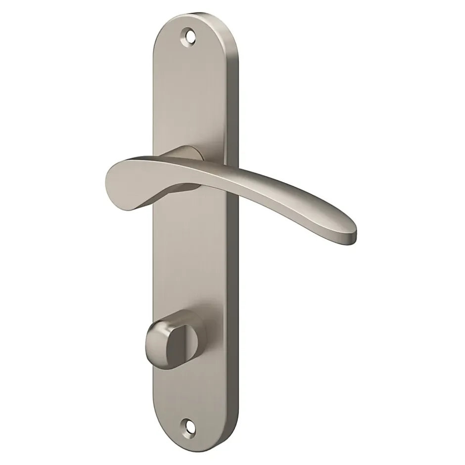 Ensemble poignée sur plaque rond à condamnation Beare effet nickel satin gris L.110.5mm x l.40mm entraxe 165mm-GoodHome Best