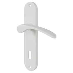 Ensemble poignée sur plaque rond serrure Beare mat blanc L.110.5mm x l.40mm entraxe 165mm-GoodHome Hot