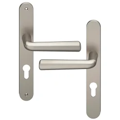 GoodHome Ensemble poignée sur plaque rond Dizel effet nickel satin gris L.121.5mm x l.33mm entraxe 195mm