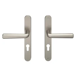 GoodHome Ensemble poignée sur plaque rond Dizel effet nickel satin gris L.121.5mm x l.33mm entraxe 195mm