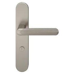 Ensemble poignée sur plaque rond à condamnation Garlan effet nickel satin gris L.125mm x l.42mm entraxe 165-195mm-GoodHome Outlet