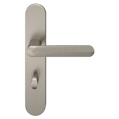 Ensemble poignée sur plaque rond à condamnation Garlan effet nickel satin gris L.125mm x l.42mm entraxe 165-195mm-GoodHome Outlet