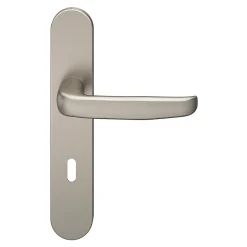 Ensemble poignée sur plaque rond serrure Govlin effet nickel satin gris L.130mm x l.42mm entraxe 165-195mm-GoodHome Discount