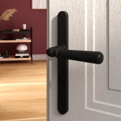 GoodHome Ensemble poignée sur plaque rond Kilhog effet nickel noir L.130mm x l.24.5mm entraxe 195mm