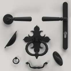 GoodHome Ensemble poignée sur plaque rond Kilhog effet nickel noir L.130mm x l.24.5mm entraxe 195mm