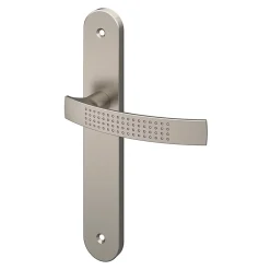 GoodHome Ensemble poignée sur plaque rond Diss effet nickel satin gris L.139mm x l.40mm entraxe 195mm