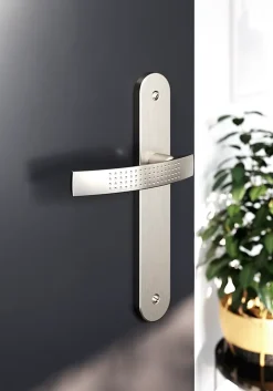 GoodHome Ensemble poignée sur plaque rond Diss effet nickel satin gris L.139mm x l.40mm entraxe 195mm