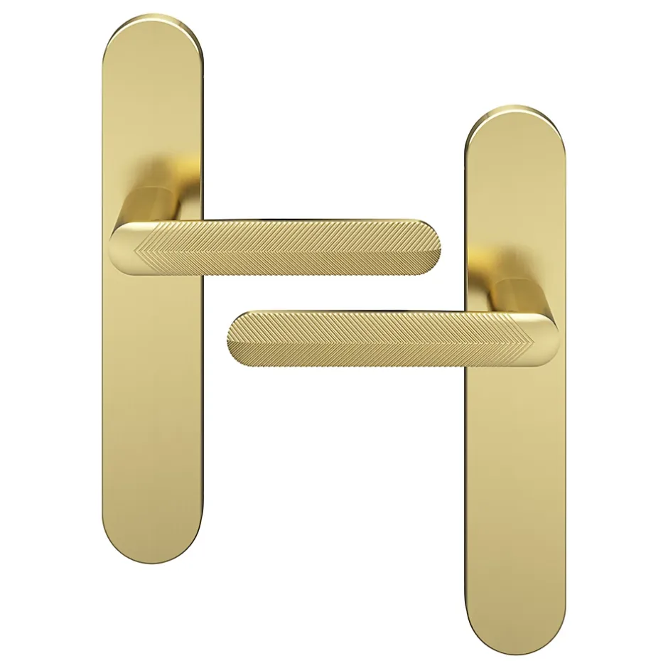 GoodHome Ensemble poignée sur plaque rond Garlan effet laiton satin doré L.125mm x l.42mm entraxe 165-195mm