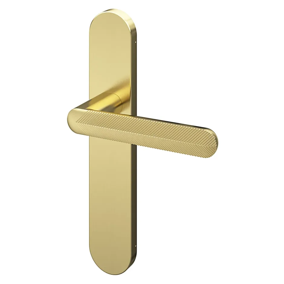 GoodHome Ensemble poignée sur plaque rond Garlan effet laiton satin doré L.125mm x l.42mm entraxe 165-195mm