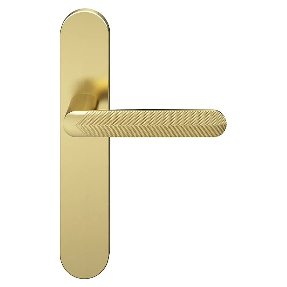 GoodHome Ensemble poignée sur plaque rond Garlan effet laiton satin doré L.125mm x l.42mm entraxe 165-195mm