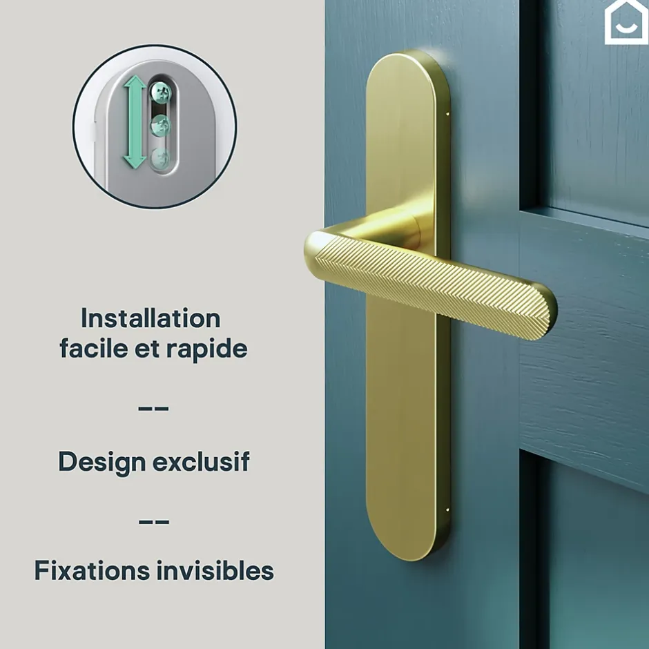 GoodHome Ensemble poignée sur plaque rond Garlan effet laiton satin doré L.125mm x l.42mm entraxe 165-195mm