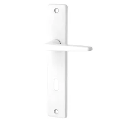 Ensemble poignée sur plaque rectangulaire serrure Colan satin blanc L.106mm x l.39.8mm entraxe 165mm