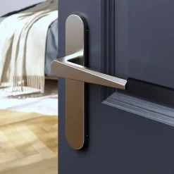 GoodHome Ensemble poignée sur plaque rond Keri effet nickel satin gris L.140mm x l.42mm entraxe 165-195mm