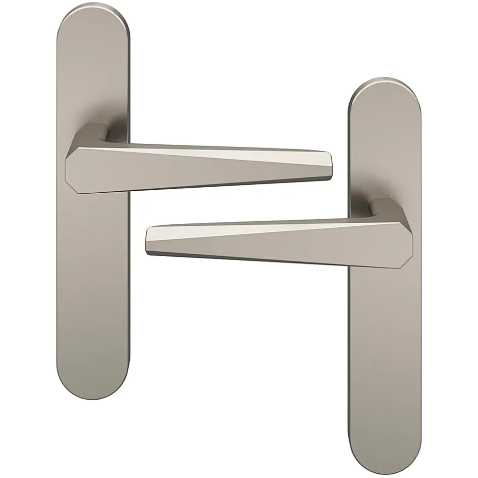 GoodHome Ensemble poignée sur plaque rond Keri effet nickel satin gris L.140mm x l.42mm entraxe 165-195mm