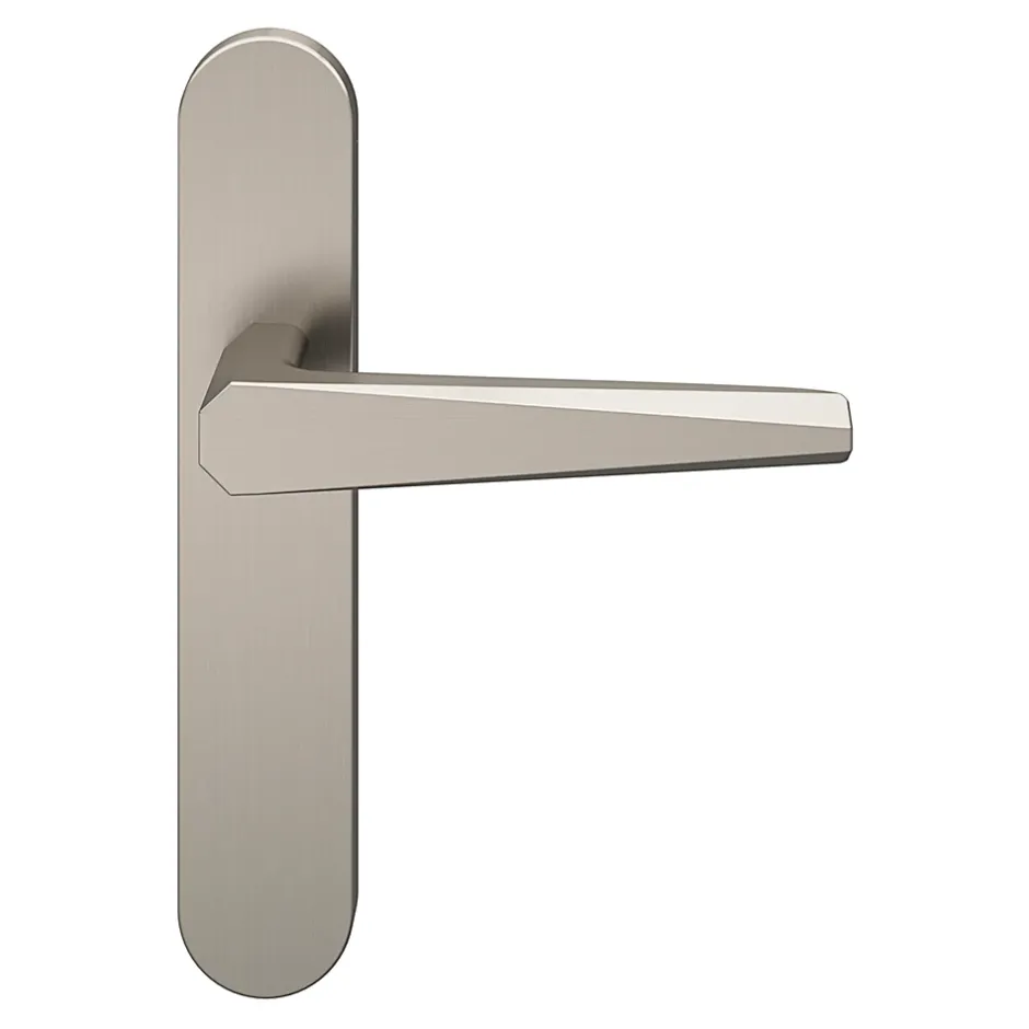 GoodHome Ensemble poignée sur plaque rond Keri effet nickel satin gris L.140mm x l.42mm entraxe 165-195mm