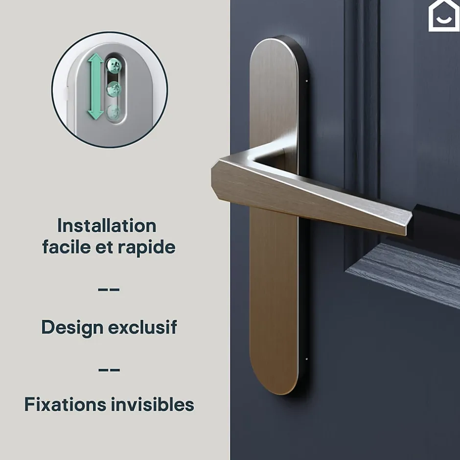 GoodHome Ensemble poignée sur plaque rond Keri effet nickel satin gris L.140mm x l.42mm entraxe 165-195mm