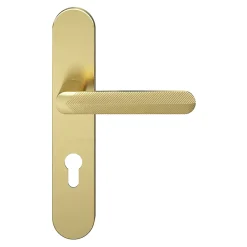 GoodHome Ensemble poignée sur plaque rondcylindre Garlan effet laiton satin doré L.125mm x l.42mm entraxe 165-195mm