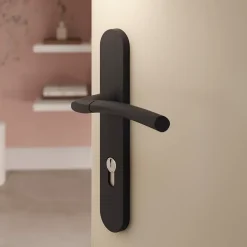 GoodHome Ensemble poignée sur plaque rond Hirel effet nickel noir L.128mm x l.40mm entraxe 195mm