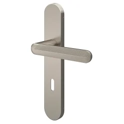 Ensemble poignée sur plaque rond serrure Garlan effet nickel satin gris L.125mm x l.42mm entraxe 165-195mm-GoodHome New