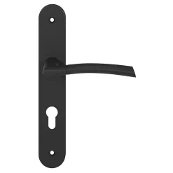 GoodHome Ensemble poignée sur plaque rondcylindre Hirel effet nickel mat noir L.128mm x l.40mm entraxe 195mm