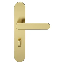 GoodHome Ensemble poignée sur plaque rond à condamnation Minzh effet laiton satin doré L.120mm x l.42mm entraxe 165-195mm