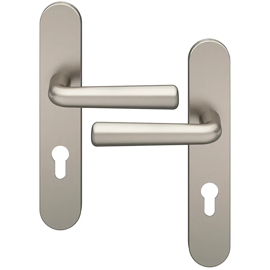 GoodHome Ensemble poignée sur plaque rondcylindre Dizel effet nickel satin gris L.121.5mm x l.42mm entraxe 165-195mm
