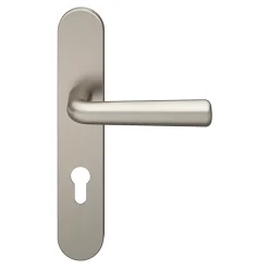 GoodHome Ensemble poignée sur plaque rondcylindre Dizel effet nickel satin gris L.121.5mm x l.42mm entraxe 165-195mm