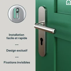 GoodHome Ensemble poignée sur plaque rondcylindre Dizel effet nickel satin gris L.121.5mm x l.42mm entraxe 165-195mm