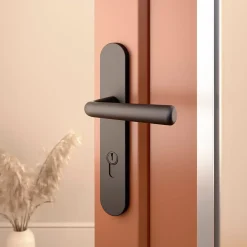 GoodHome Ensemble poignée sur plaque rond Dizel effet nickel noir L.121.5mm x l.40mm entraxe 195mm