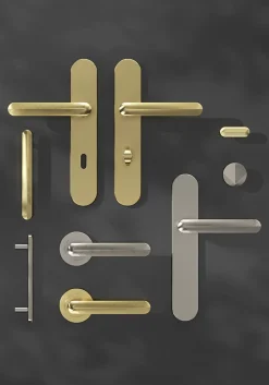 Ensemble poignée sur plaque rond à condamnation Garlan effet laiton satin doré L.125mm x l.42mm entraxe 165-195mm-GoodHome New