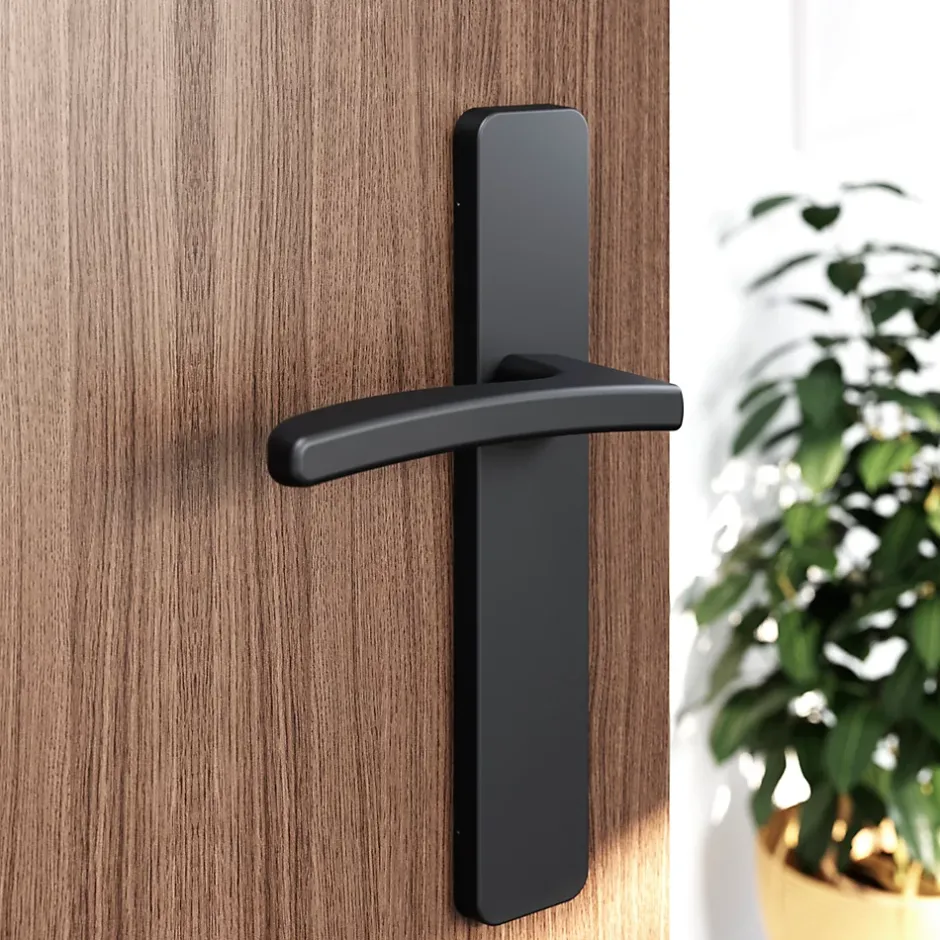 GoodHome Ensemble poignée sur plaque rectangulaire Irvil effet nickel mat noir L.126.5mm x l.42mm entraxe 165-195mm