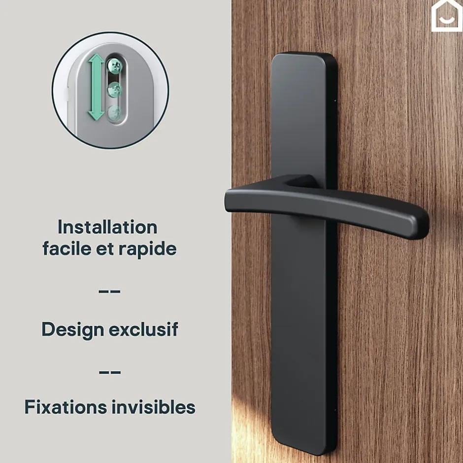 GoodHome Ensemble poignée sur plaque rectangulaire Irvil effet nickel mat noir L.126.5mm x l.42mm entraxe 165-195mm