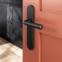 GoodHome Ensemble poignée sur plaque rond Dizel effet nickel mat noir L.121.5mm x l.42mm entraxe 165-195mm