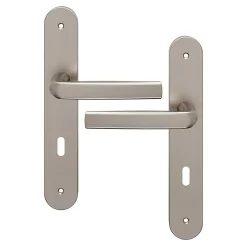 Ensemble poignée sur plaque Incurvé serrure Primel effet nickel satin gris L.126mm x l.40mm entraxe 195mm-GoodHome Hot