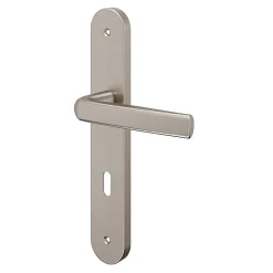 Ensemble poignée sur plaque Incurvé serrure Primel effet nickel satin gris L.126mm x l.40mm entraxe 195mm-GoodHome Hot