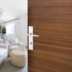 Ensemble poignée sur plaque rectangulaire à condamnation Colan effet argenté satin gris L.106mm x l.39.8mm entraxe 165mm