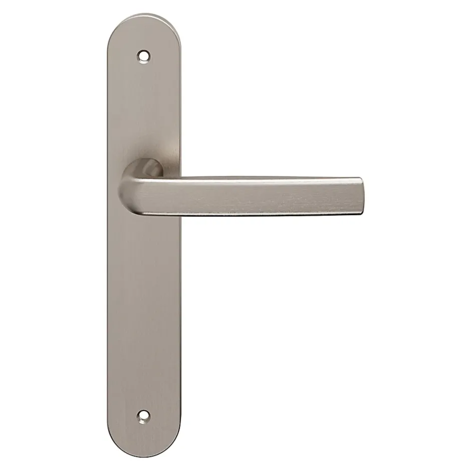 Ensemble poignée sur plaque Incurvé Primel effet nickel satin gris L.126mm x l.40mm entraxe 195mm-GoodHome Outlet