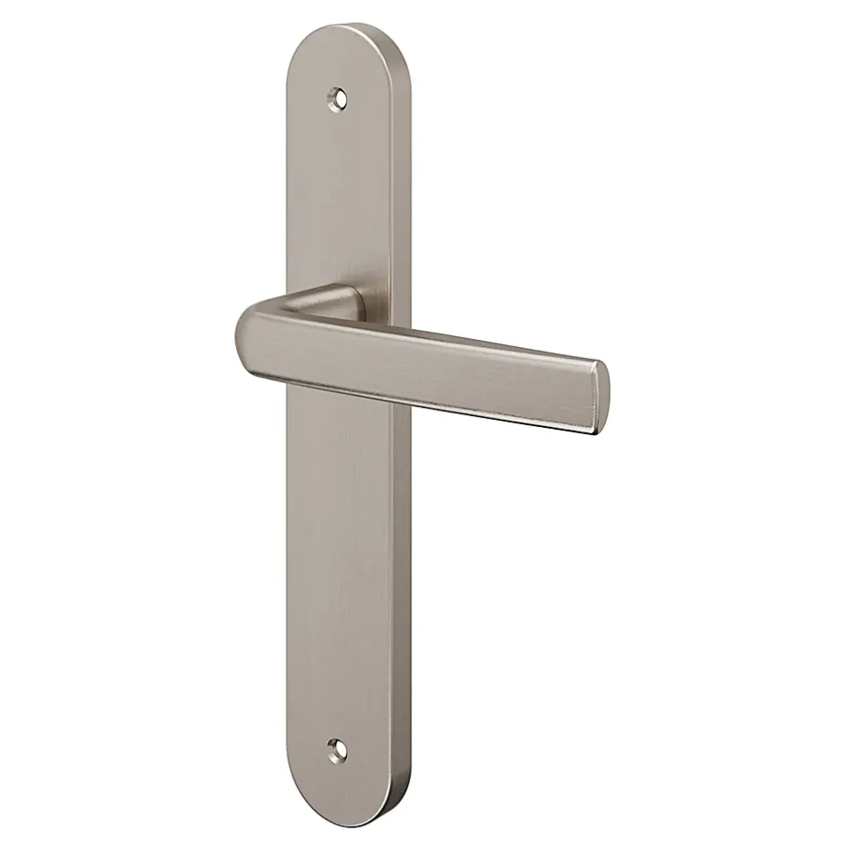 Ensemble poignée sur plaque Incurvé Primel effet nickel satin gris L.126mm x l.40mm entraxe 195mm-GoodHome Outlet
