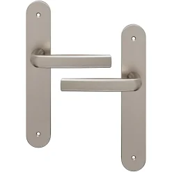 Ensemble poignée sur plaque Incurvé Primel effet nickel satin gris L.126mm x l.40mm entraxe 195mm-GoodHome Outlet